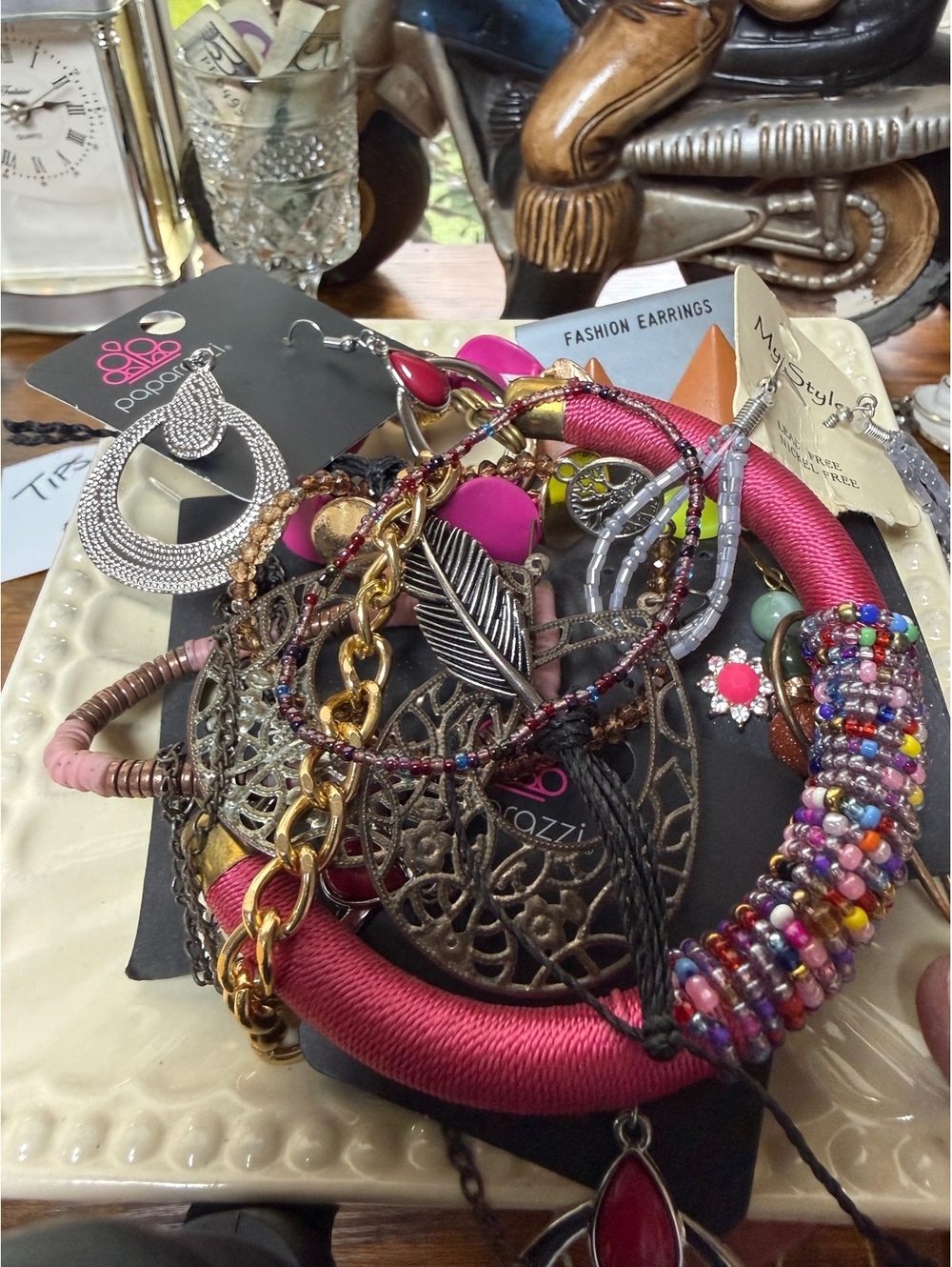 Multi-Bracelet and Earrings Craft Lot with Pink and Beaded Acces